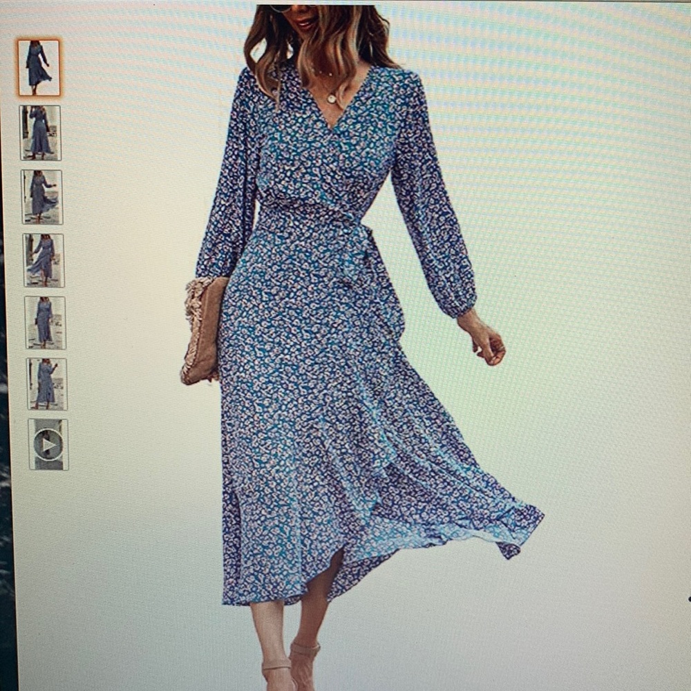 Floral Print V Neck Wrap Dress